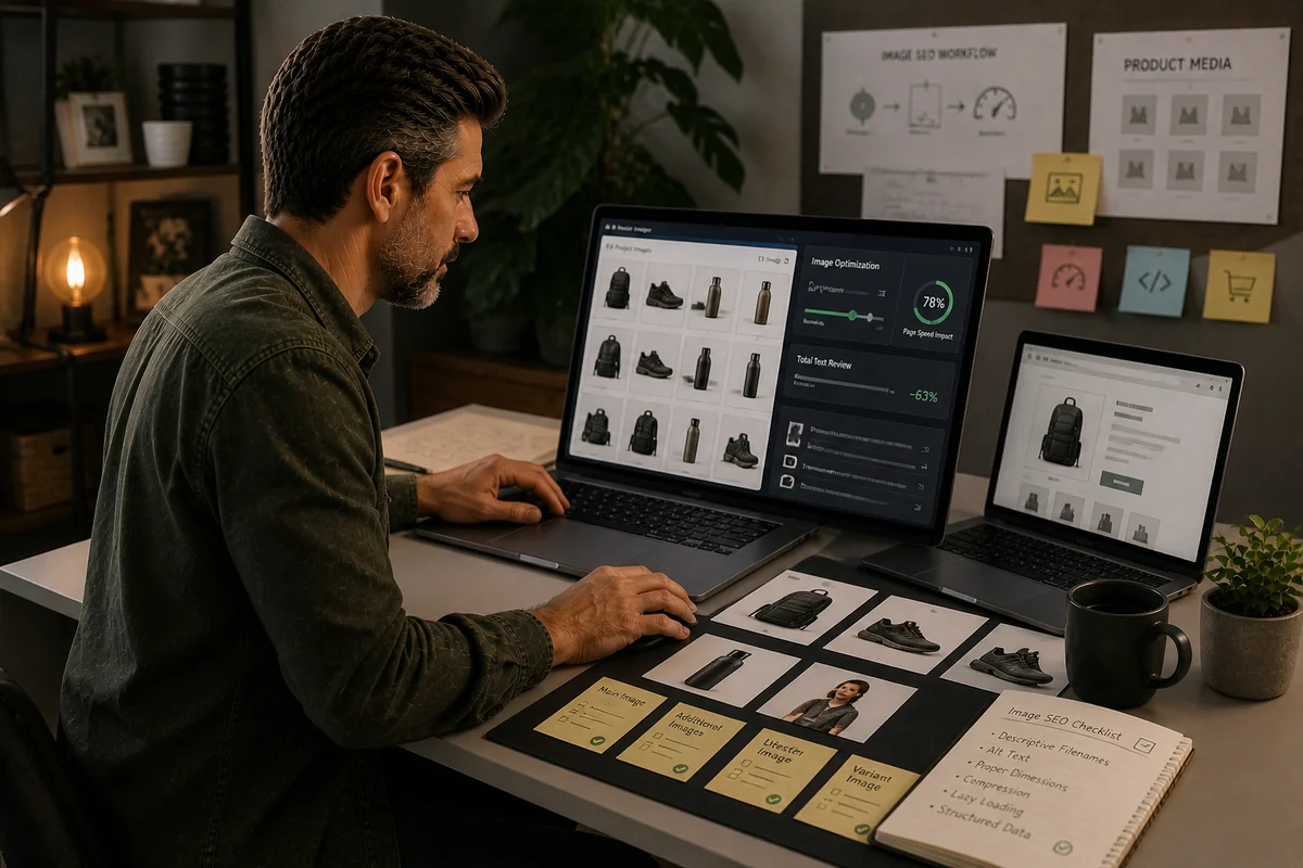 TinyIMG-style image SEO review workspace for a Shopify store.